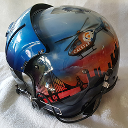 airbrushed helicopters on flight helmet