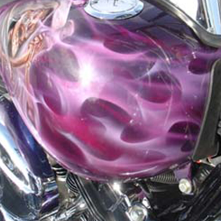 Custom painted pearl flames on chopper