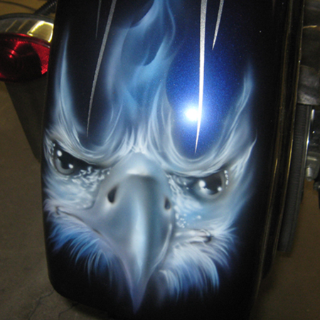 Custom motorcycle paint job with airbrushed eagles and pearl  paint