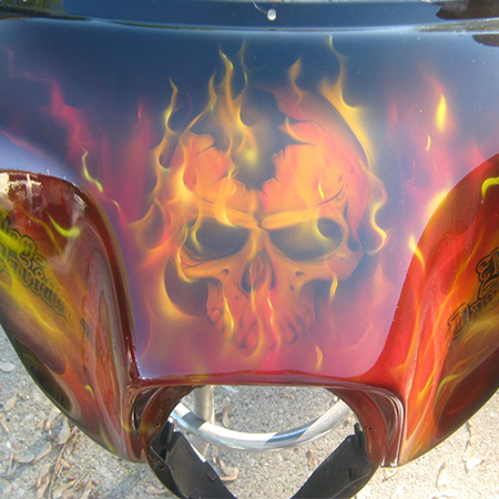 custom painted harley fairing - skull with fire