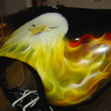 custom painted harley fairing - american eagle airbrushed with true fire