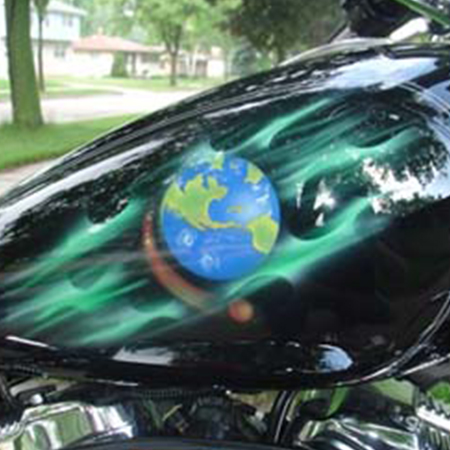 custom painted motorcycle with realitic flames
