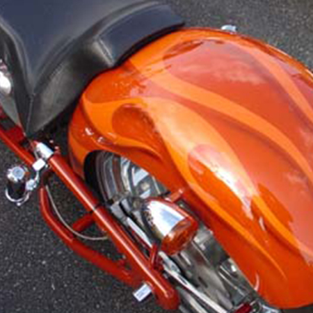 custom painted motorcycle with realistic fire