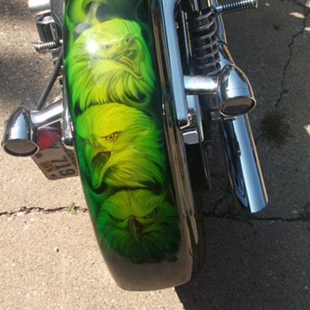 motorcycle  fender with eagles and fire - kandy paint