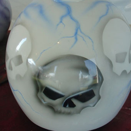 skull on motorcycle helmet
