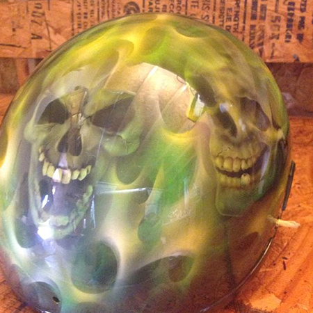 skull with true fire on motorcycle helmet