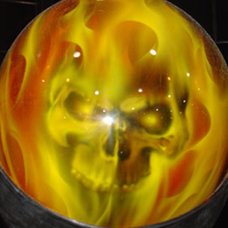 skull with true fire on motorcycle helmet