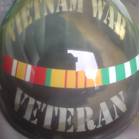 pow, vetern painted motorcycle helmet