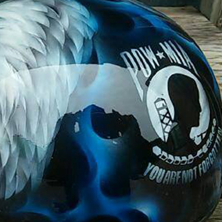 pow, vetern painted motorcycle helmet