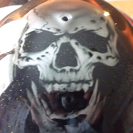 skull  on motorcycle helmet