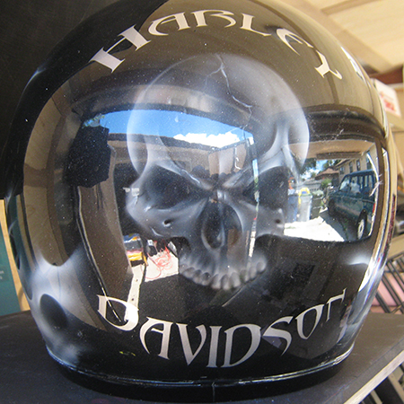 skull  on motorcycle helmet