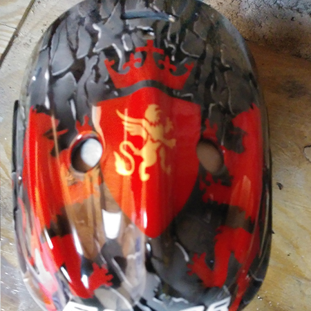 airbrushed  stone and shield goalie mask