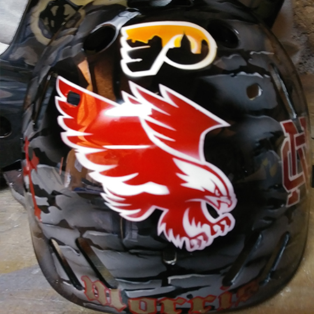 airbrushed  goalie mask with eagle and phili logo