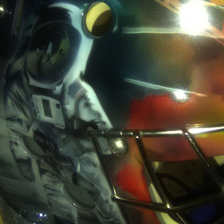 goalie mask airbrushed Apollo 11 theme