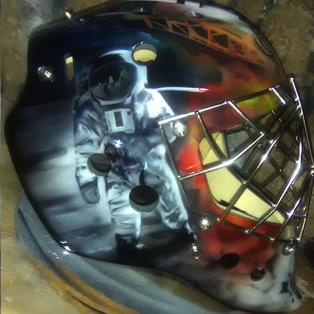 goalie mask airbrushed Apollo 11 theme