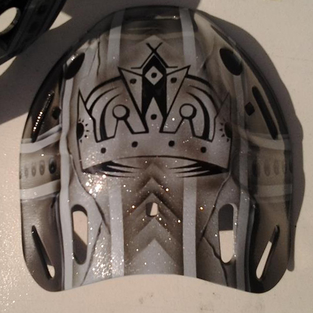 Airbrushed back plate for goalie mask, Jonathan Quick kings theme