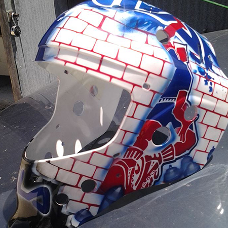 Fila style custom painted goalie mask