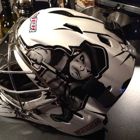 Old school tattoo style custom painted goalie mask