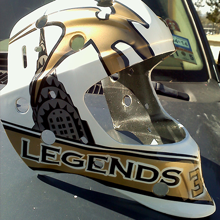 New York Legends custom painted goalie mask