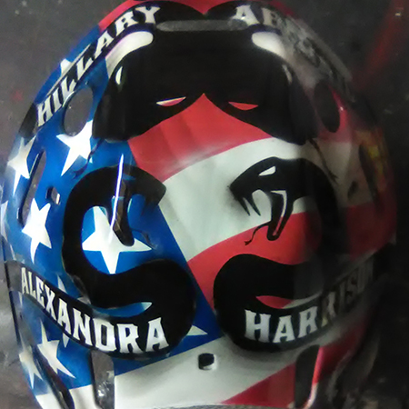 airbrushed  lady liberty and snakes on goalie mask