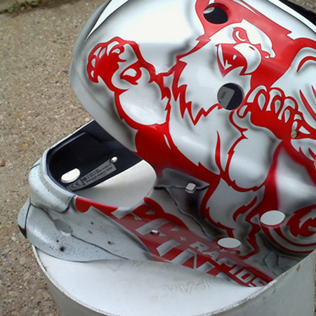 Griffins logo painted on goalie mask