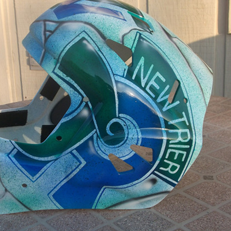 New Trier custom painted goalie mask