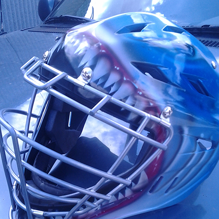 airbrushed  shark face painted on batting helmet