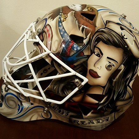 Old school tattoo style custom painted goalie mask