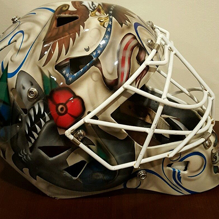 Old school tattoo style custom painted goalie mask