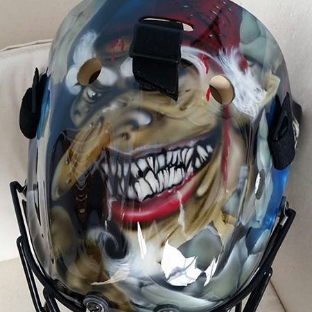 airbrushed  gnome painted on goalie mask