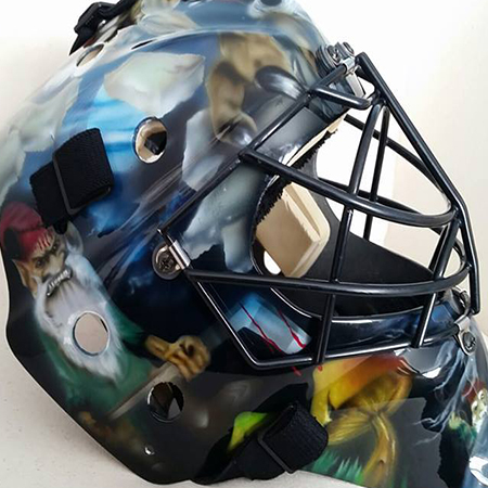 evil gnomes on goalie mask